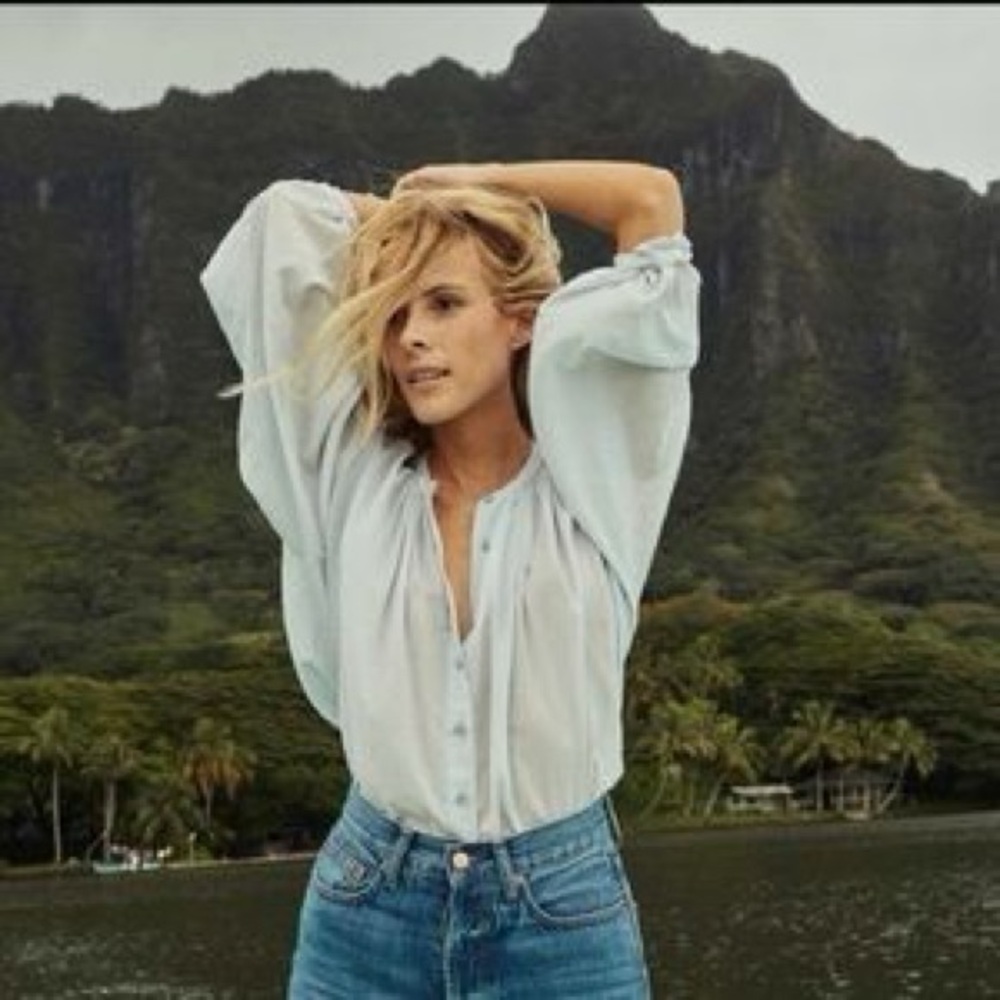 ✨🌊🐚DÔEN ‘Jane’ Sea Glass Blue Organic Cotton Viscose Top Blouse XS✨